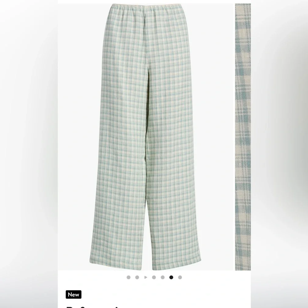 Reformation Wide-Leg Linen Plaid Pants in Blue Gingham